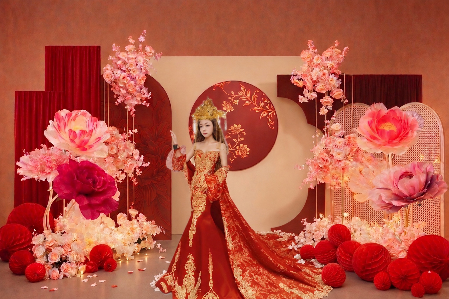 紅金中式婚禮主景
